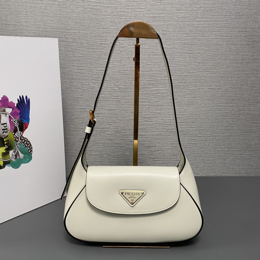 Prada Small Leather Shoulder Bag Handbag White 1BD358